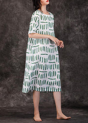 Women o neck pockets linen clothes Wardrobes green striped Dresses summer - bagstylebliss