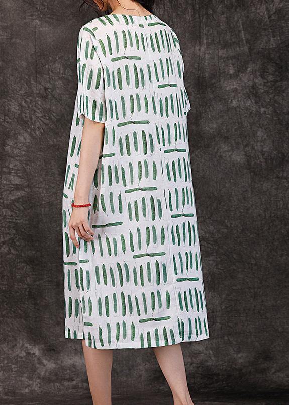 Women o neck pockets linen clothes Wardrobes green striped Dresses summer - bagstylebliss