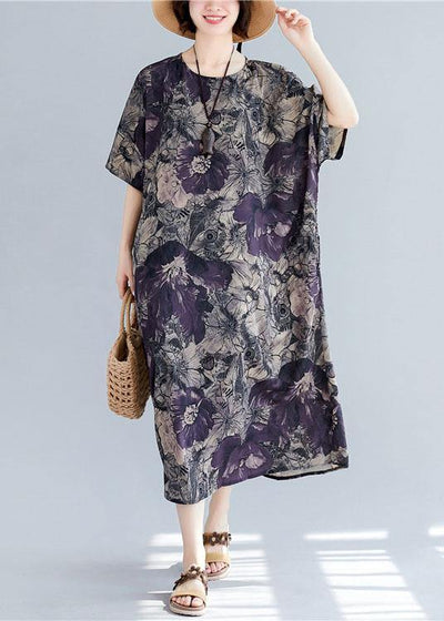 Women o neck pockets linen cotton summer Wardrobes Sleeve floral Dress - bagstylebliss