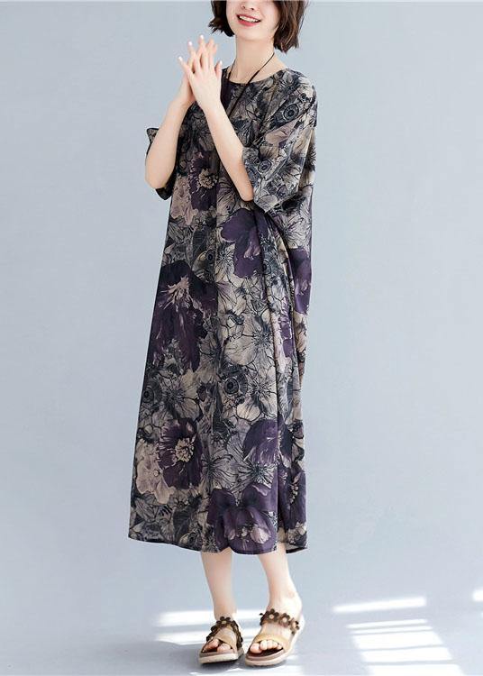 Women o neck pockets linen cotton summer Wardrobes Sleeve floral Dress - bagstylebliss