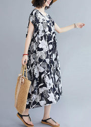 Women o neck pockets summer quilting dresses Runway black print Dress - bagstylebliss