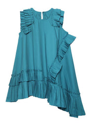 Women o neck Cinched Cotton Wardrobes blue green Dresses - bagstylebliss