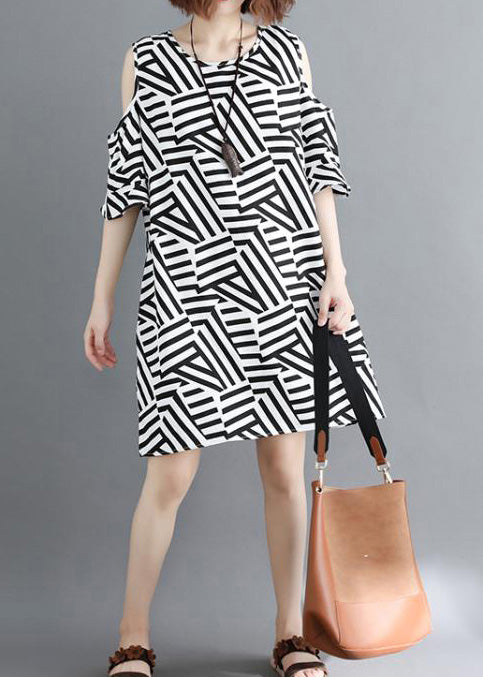 Women off the shoulder Cotton quilting dresses Fun Work black striped Dresses Summer