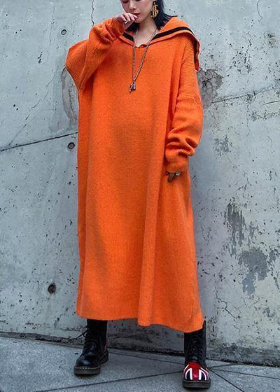 Women orange Sweater Aesthetic Largo Sailor Collar Big winter knitted tops - bagstylebliss
