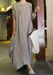 Women patchwork linen Robes Sleeve nude Dresses fall - bagstylebliss