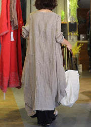 Women patchwork linen Robes Sleeve nude Dresses fall - bagstylebliss