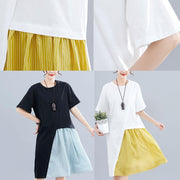 Women patchwork o neck linen dresses Sewing white Dresses summer - bagstylebliss