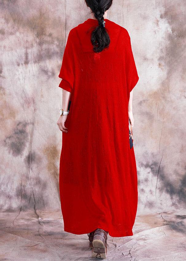 Women patchwork prints clothes For Women Neckline red long Dress fall - bagstylebliss