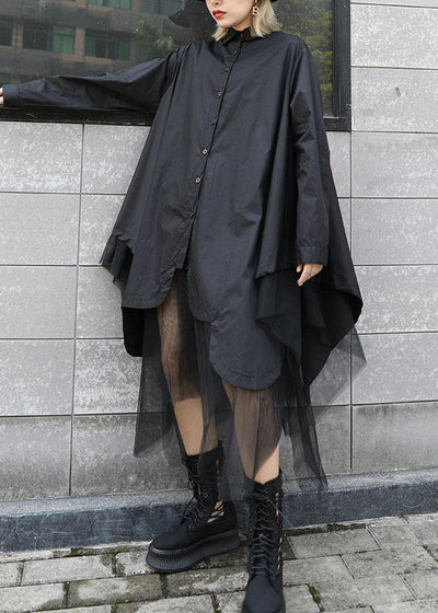 Women patchwork tulle cotton clothes For Women design black top - bagstylebliss