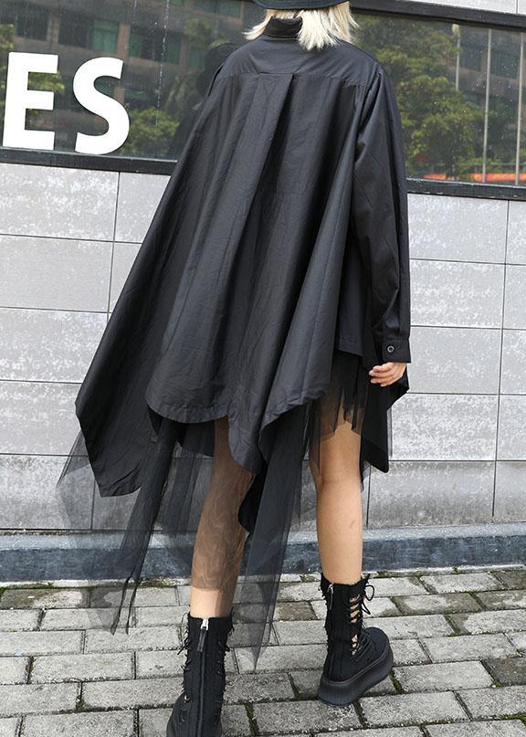 Women patchwork tulle cotton clothes For Women design black top - bagstylebliss