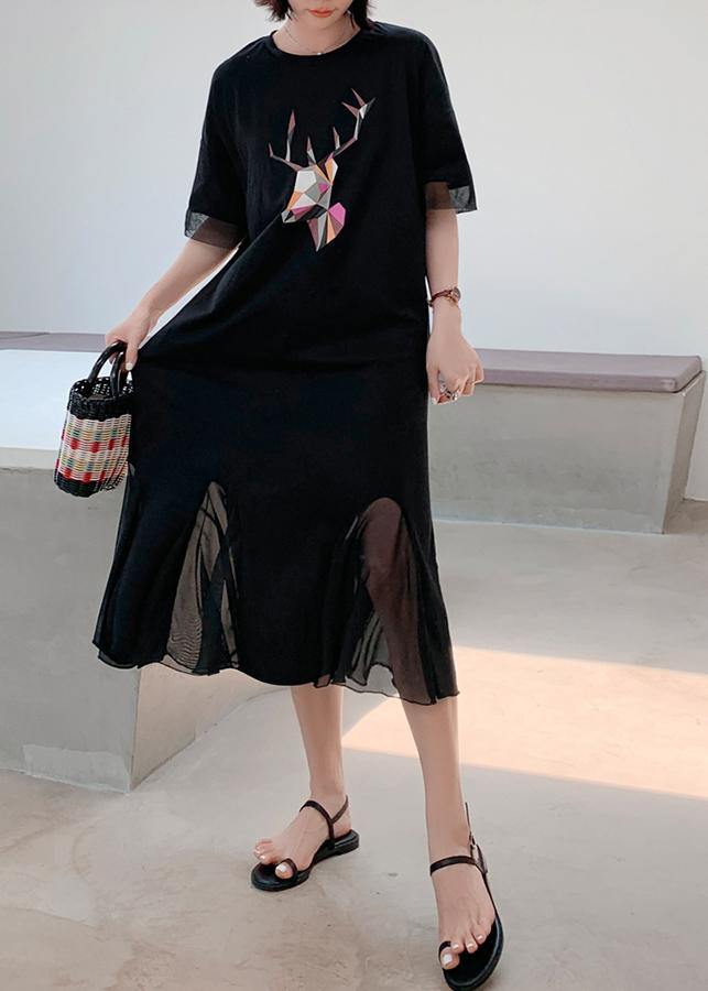 Women patchwork tulle cotton quilting clothes Outfits black prints long Dresses summer - bagstylebliss