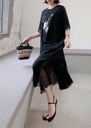 Women patchwork tulle cotton quilting clothes Outfits black prints long Dresses summer - bagstylebliss