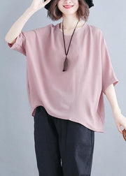 Women pink chiffon clothes Fashion Catwalk o neck Batwing Sleeve Summer tops - bagstylebliss