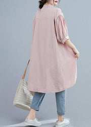 Women pink clothes v neck lantern sleeve Art summer top - bagstylebliss