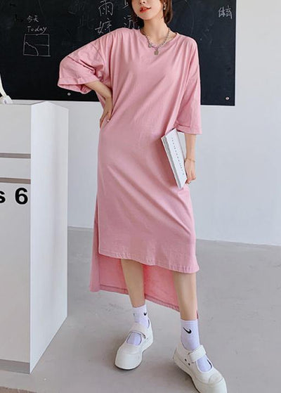 Women pink dress o neck low high design Dresses summer Dress - bagstylebliss