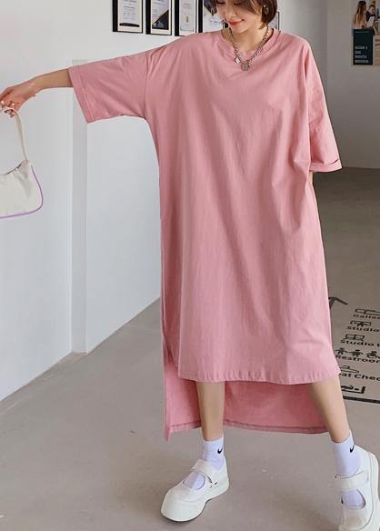 Women pink dress o neck low high design Dresses summer Dress - bagstylebliss