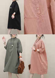 Women pink linen Robes stand collar Batwing Sleeve loose summer Dresses - bagstylebliss