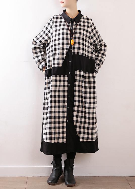 Women plaid cotton clothes For Women lapel collar Art autumn shirt dress - bagstylebliss