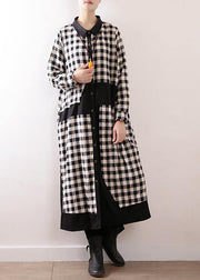 Women plaid cotton clothes For Women lapel collar Art autumn shirt dress - bagstylebliss