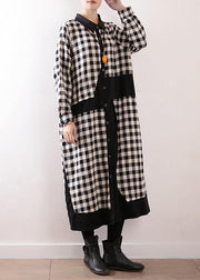 Women plaid cotton clothes For Women lapel collar Art autumn shirt dress - bagstylebliss