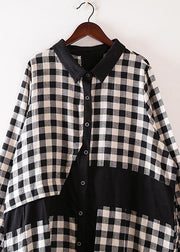 Women plaid cotton clothes For Women lapel collar Art autumn shirt dress - bagstylebliss