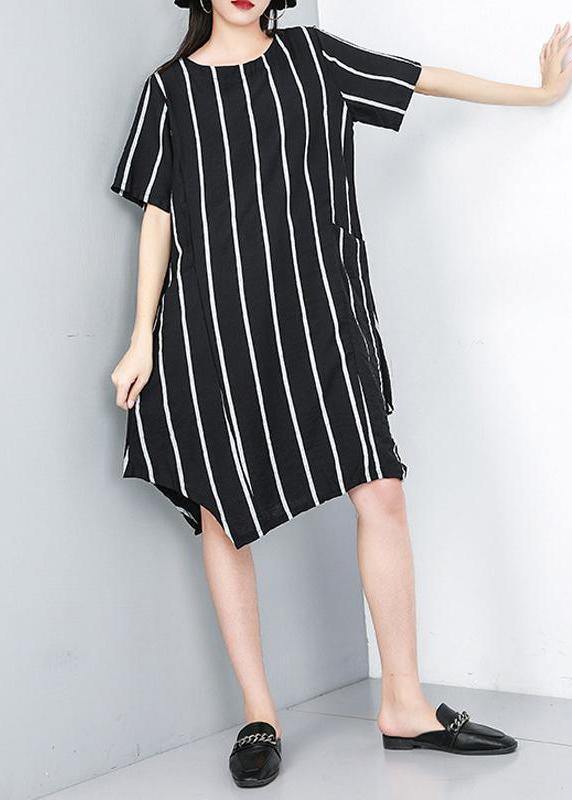 Women plus size Summer Pullover Fashion Striped Irregular Dress - bagstylebliss