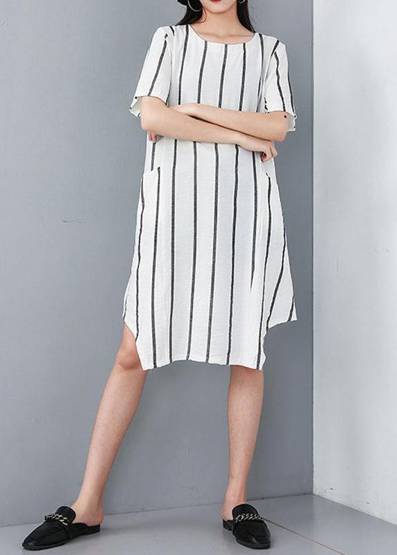 Women plus size Summer Pullover Fashion Striped Irregular Dress - bagstylebliss