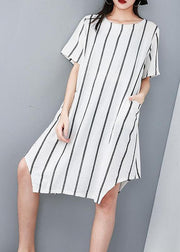 Women plus size Summer Pullover Fashion Striped Irregular Dress - bagstylebliss