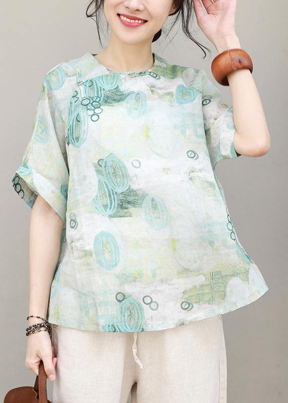 Women prints linen clothes For Women Chinese Button cotton summer blouse - bagstylebliss