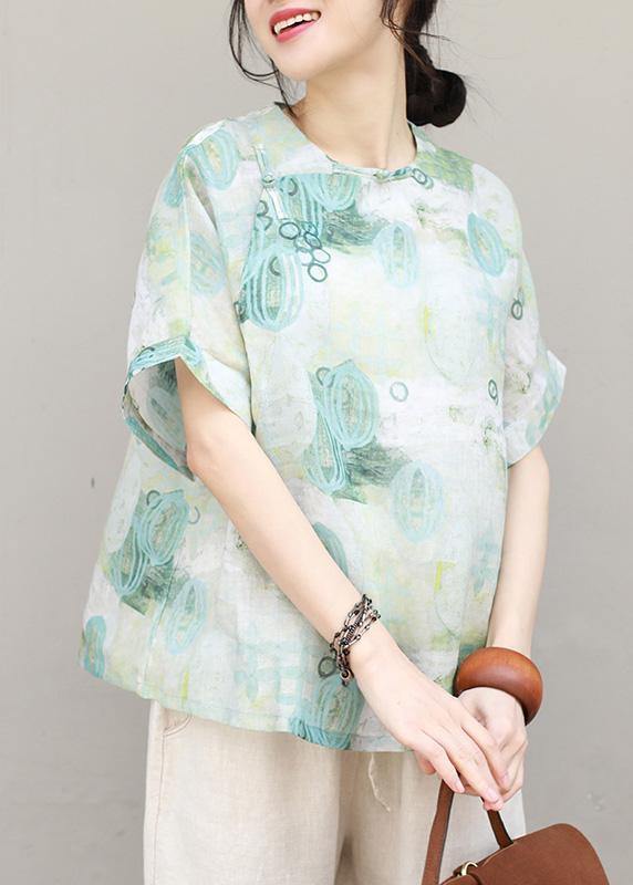 Women prints linen clothes For Women Chinese Button cotton summer blouse - bagstylebliss