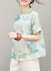 Women prints linen clothes For Women Chinese Button cotton summer blouse - bagstylebliss