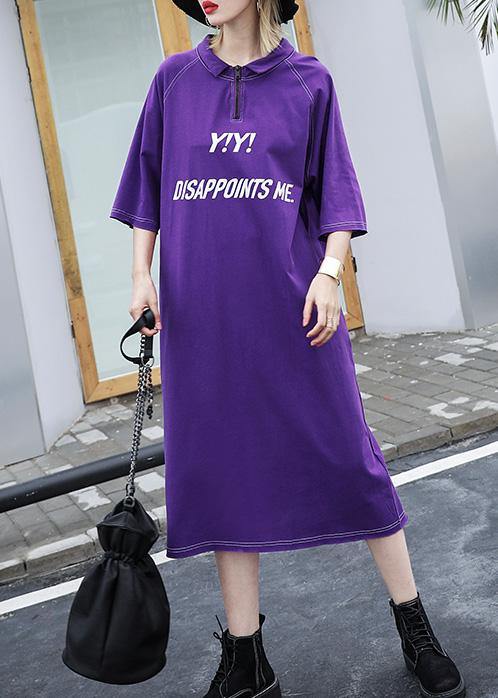 Women purple cotton outfit alphabet prints long summer Dress - bagstylebliss