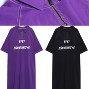 Women purple cotton outfit alphabet prints long summer Dress - bagstylebliss
