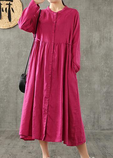 Women purple linen Wardrobes Cinched pockets cotton spring Dress - bagstylebliss