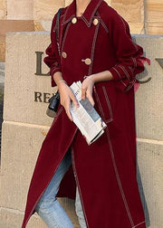 Women red Fashion maxi coat Fabrics double breast winter outwears - bagstylebliss