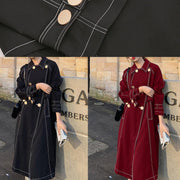 Women red Fashion maxi coat Fabrics double breast winter outwears - bagstylebliss