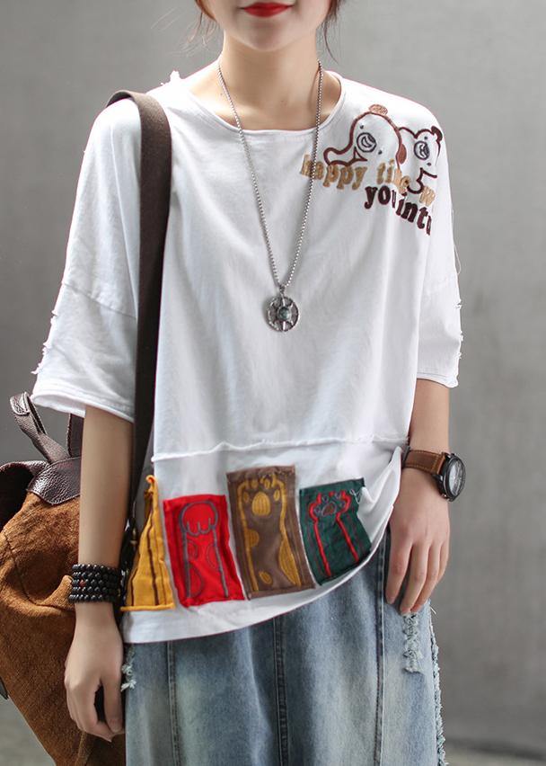 Women red cotton clothes For Women Korea Summer Loose Retro Ripped Hole Embroidery T-Shirt - bagstylebliss
