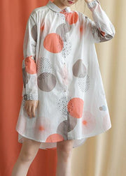 Women red dotted Cotton tunic pattern lapel asymmetric baggy fall Dresses - bagstylebliss