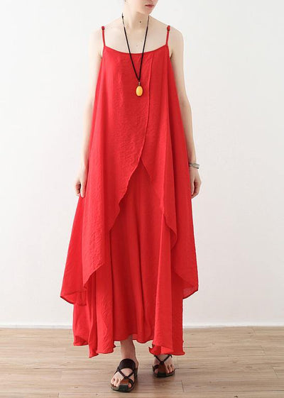 Women red dresses Fashion Spaghetti Strap asymmetric loose Summer Dresses - bagstylebliss