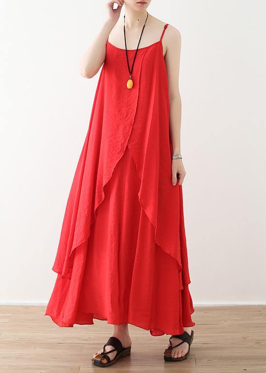 Women red dresses Fashion Spaghetti Strap asymmetric loose Summer Dresses - bagstylebliss
