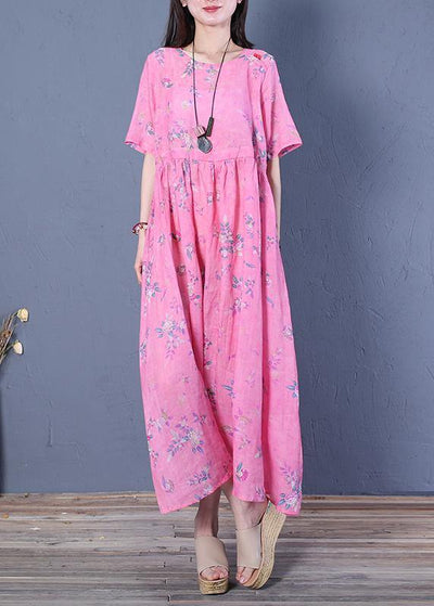 Women rose print chiffon Robes o neck Cinched Maxi Dresses - bagstylebliss