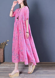 Women rose print chiffon Robes o neck Cinched Maxi Dresses - bagstylebliss