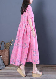 Women rose print chiffon Robes o neck Cinched Maxi Dresses - bagstylebliss