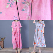 Women rose print chiffon Robes o neck Cinched Maxi Dresses - bagstylebliss