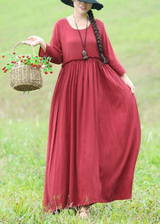 Women ruffles waist cotton quilting clothes Fashion Ideas red Traveling Dress - bagstylebliss