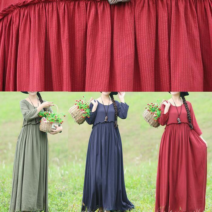 Women ruffles waist cotton quilting clothes Fashion Ideas red Traveling Dress - bagstylebliss