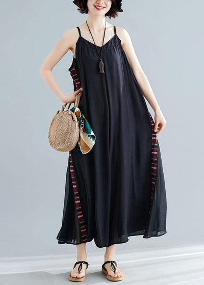 Women sleeveless cotton dresses Shape black patchwork cotton robes Dresses summer - bagstylebliss