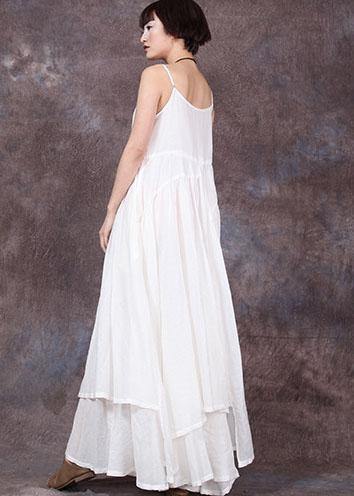 Women sleeveless linen dresses Sewing white asymmetric hem Dresses summer - bagstylebliss