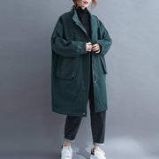 Women stand collar Large pockets Plus Size maxi coat green Midi coat - bagstylebliss