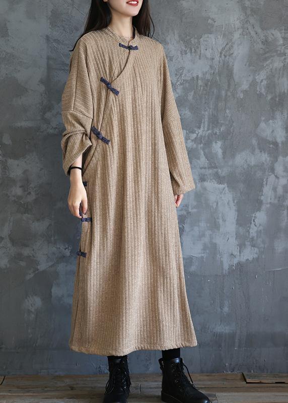Women stand collar Sweater fall dress outfit Vintage beige baggy sweater dress - bagstylebliss